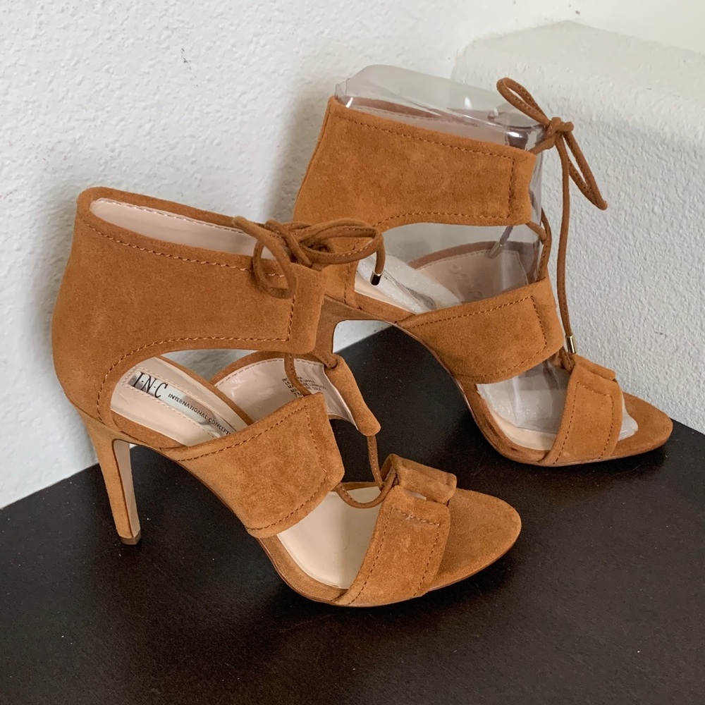 INC International Concepts Tan Suede Lace-Up Heels